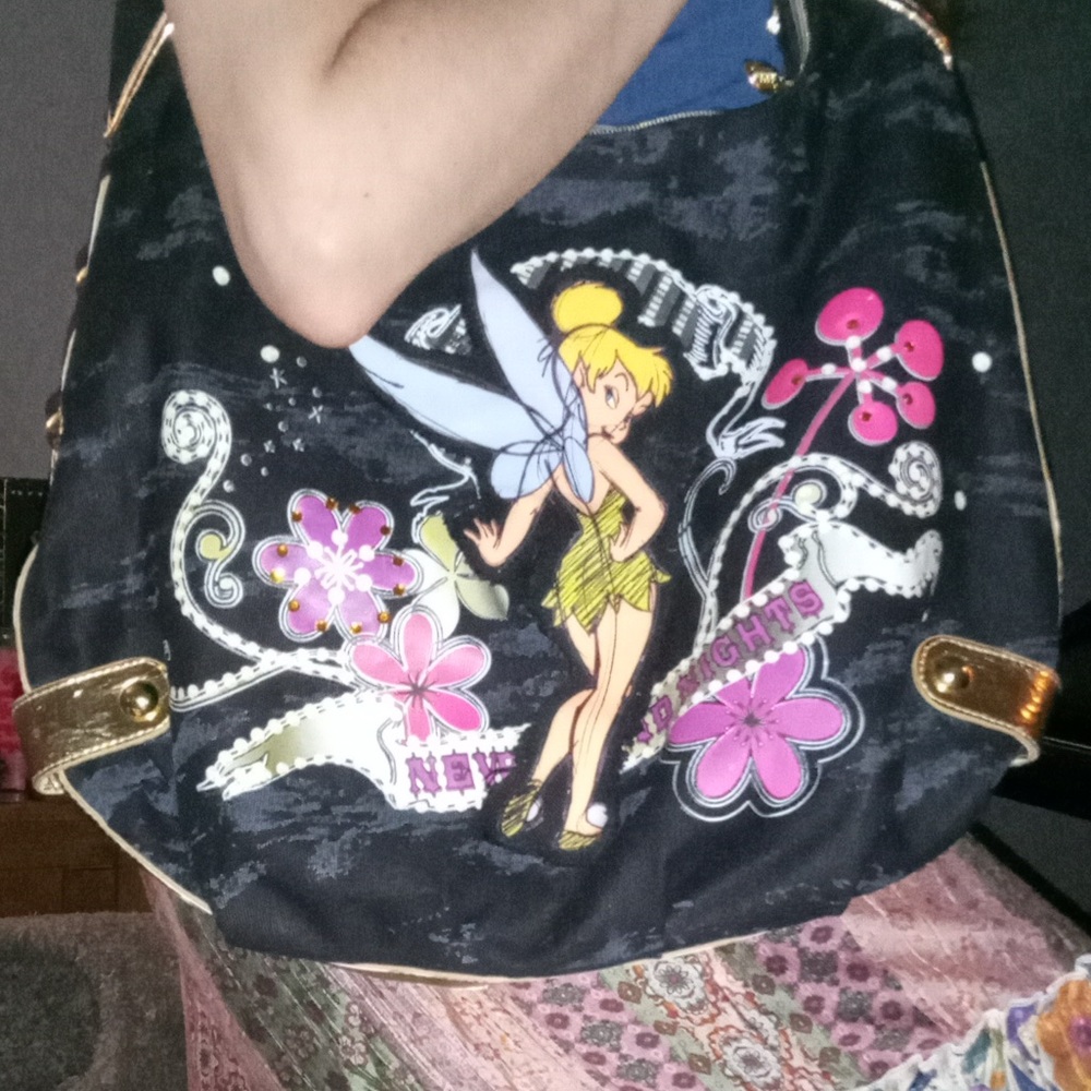 Disney Tinkerbell Neverland Nights Black with Gold Edges Print Women's Bag y2k
